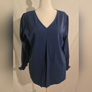 Funlingo Elegant Navy V-Neck Women's Blouse